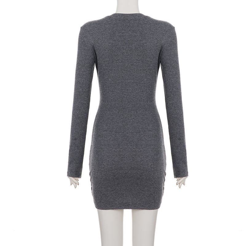 High-Waisted Wrist-length Snug Tiered Plain Jersey Scoop Dress
