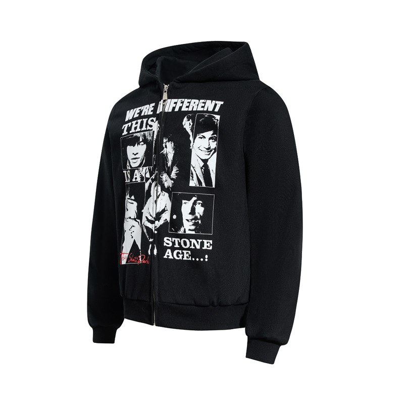 Urban Retro Musician Graphic Zippered Hoodie