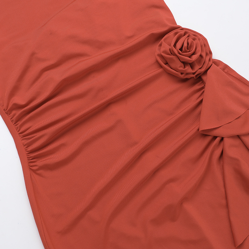 V-Neck Asymmetric 3D Floral Side Split Dress