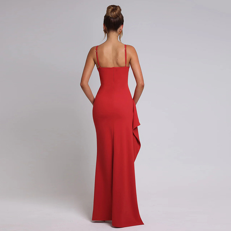 Frilled Bodycon Plunging Step Skirt Dress
