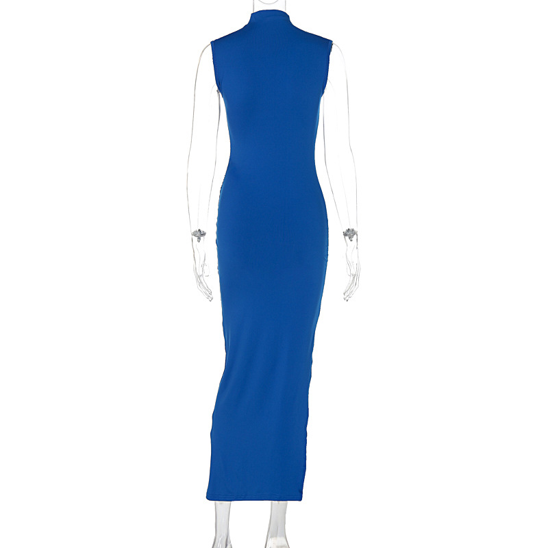 Mock Neck Side Split Bodycon Maxi Dress