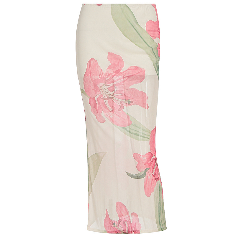 Sheer Patterned Coastal Flowy Mini Skirt