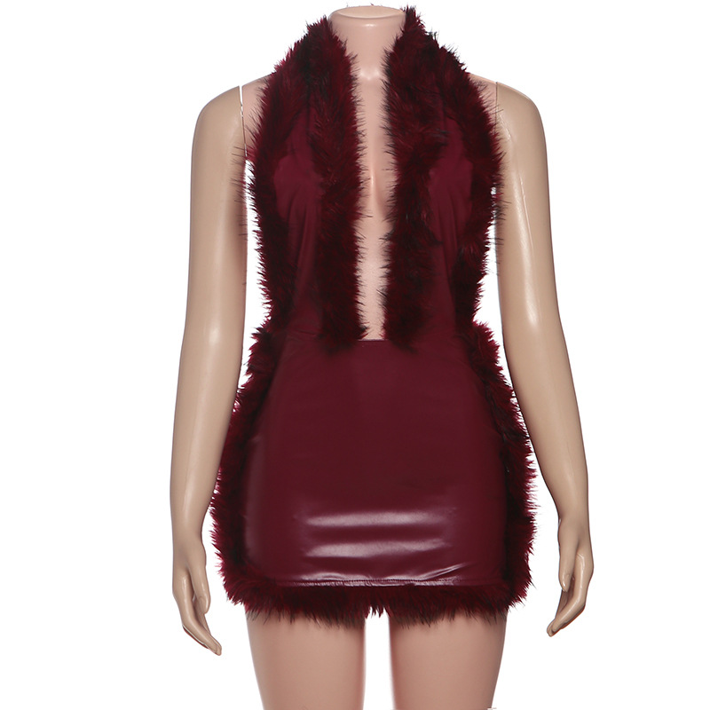 Plunging Halter Contrast Paneled Dress