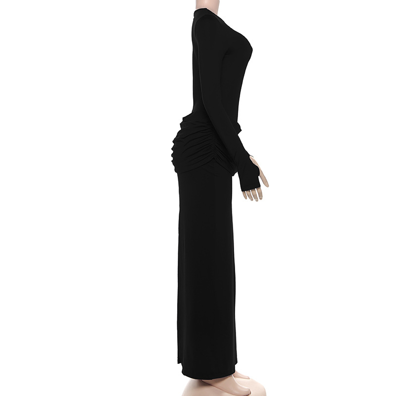 Stretch High-Waist Gathered Full Sleeve Dress