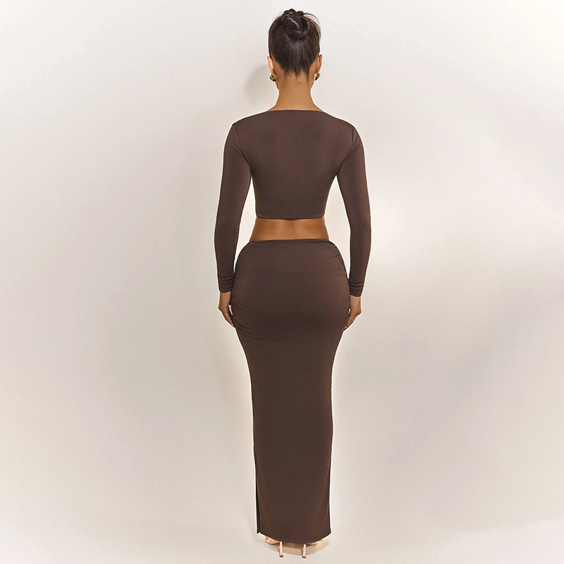 Scoop Bold Cutout Thigh-High Split Wrist-Length Sleeve Dress