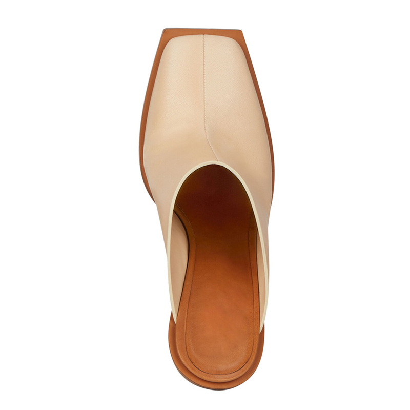 Summer Europe and The United States Catwalk High-Heeled Square Toe Toe Slippers Shaped Heel Sandals Large Size Ladies High Heels