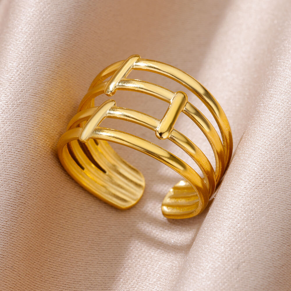 Unisex Silver Cutout Chunky Ring