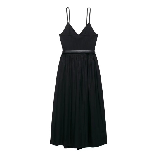 Women's Clothing Splicing Waist Belt Decorated Strapless Dress