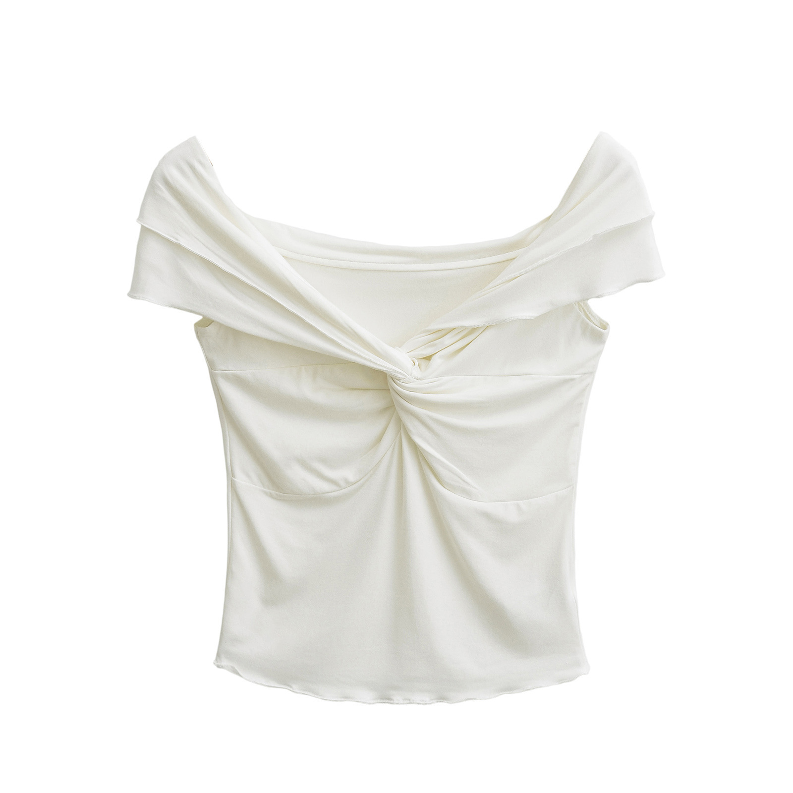 Sexy Asymmetric Neckline Cropped Sleeve Shirt