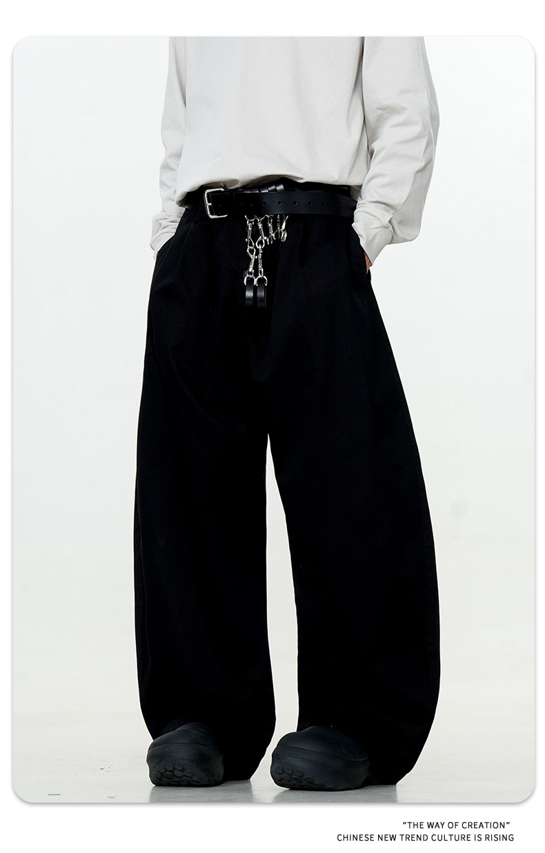Retro Snap Button Design Oversized Wide Leg Slimming Loose Long Pants