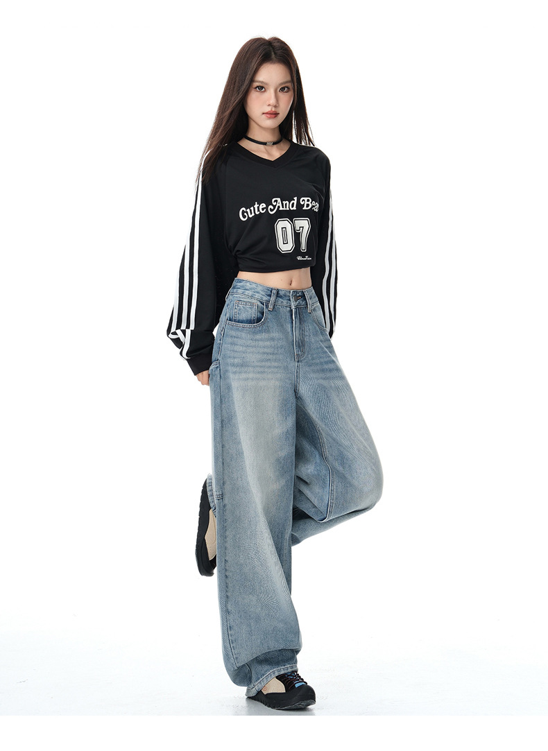 Women's Wide Leg Jeans Design Loose Fit Straight Leg Floor-Length Pants