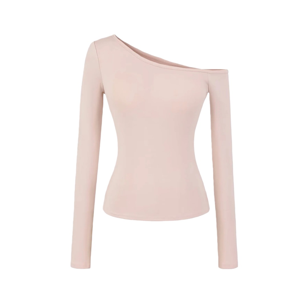 Slim Fit Wrist-Length Plain Slant-Neck Bra-Cup Blouse