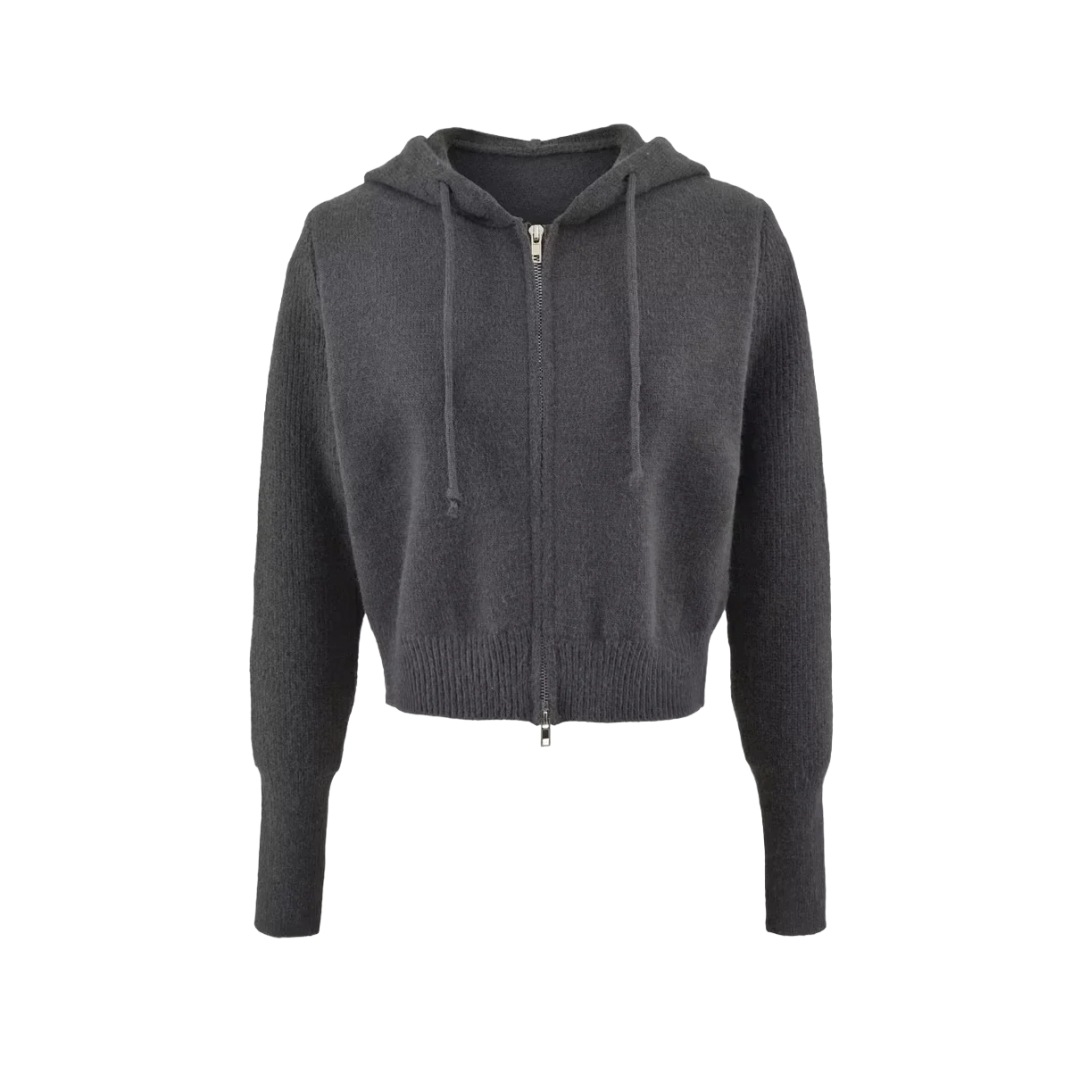 Ladies Cropped Drawcord Zip-Up Hoodie
