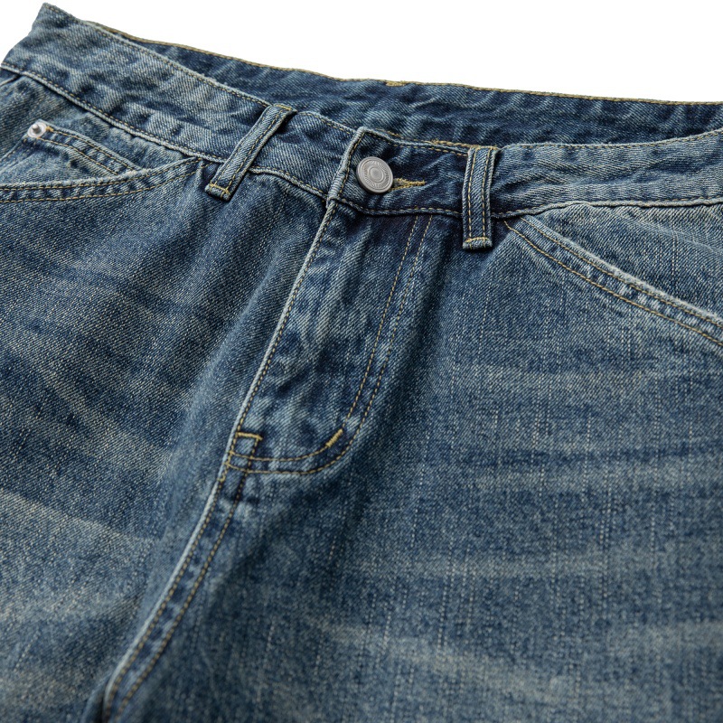 Loose Vintage Washed Catwhisker Denim Tapered Casual Pants