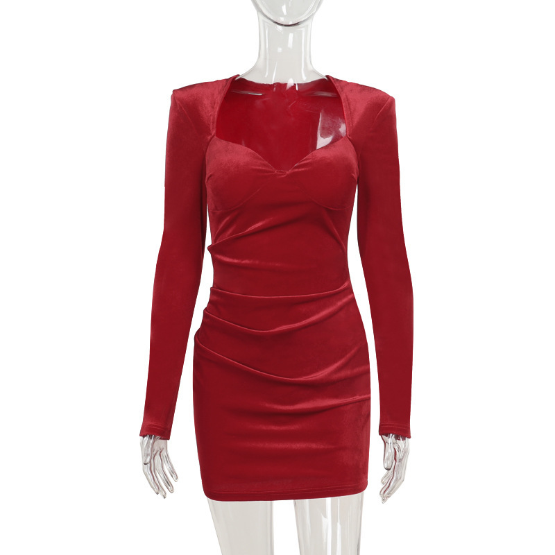 High Waist Bodycon V-Neck Full Sleeve Polyester Dress