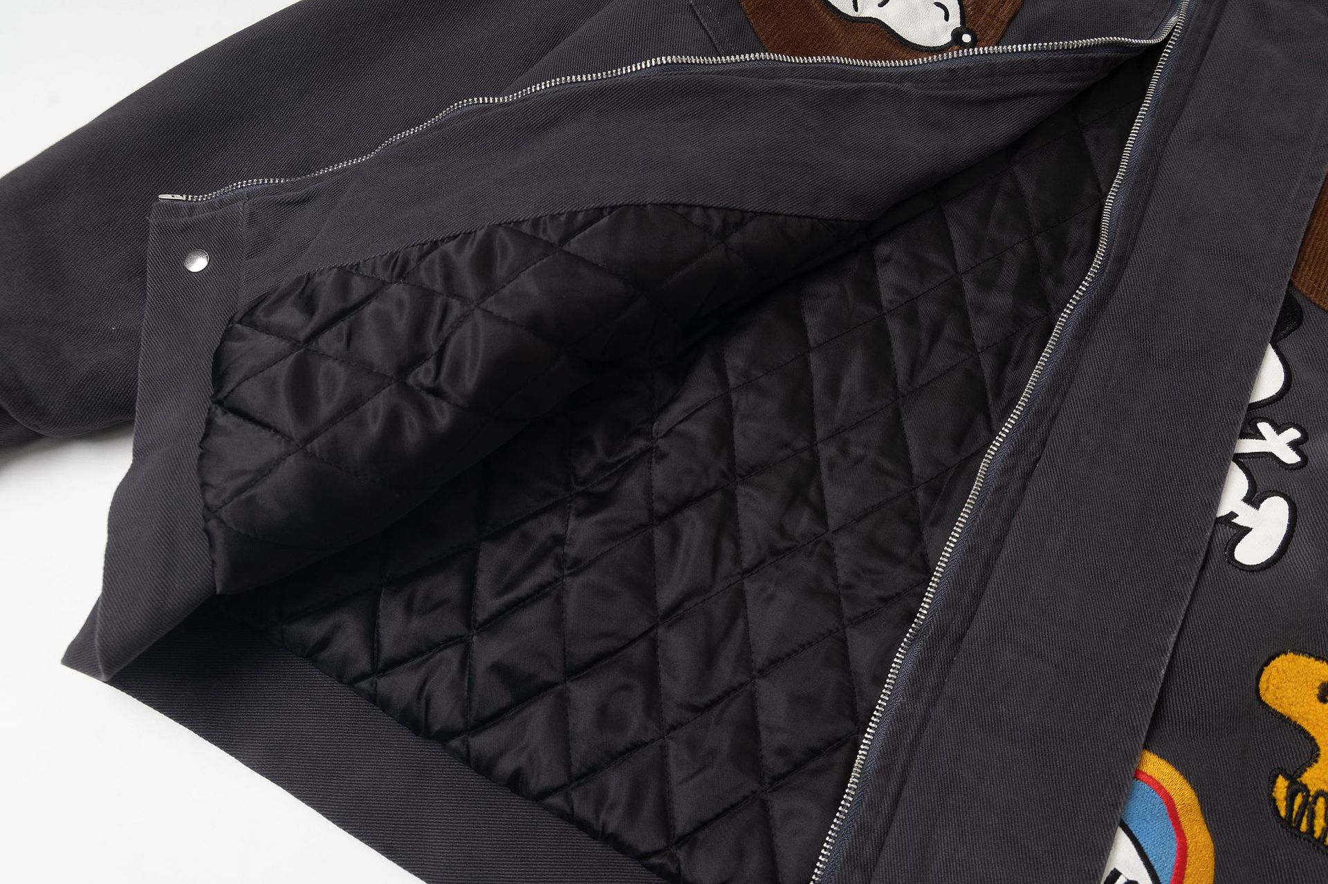 Color-Blocked Dog Embroidery Turn-Down Collar Quilted Jacket Outerwear