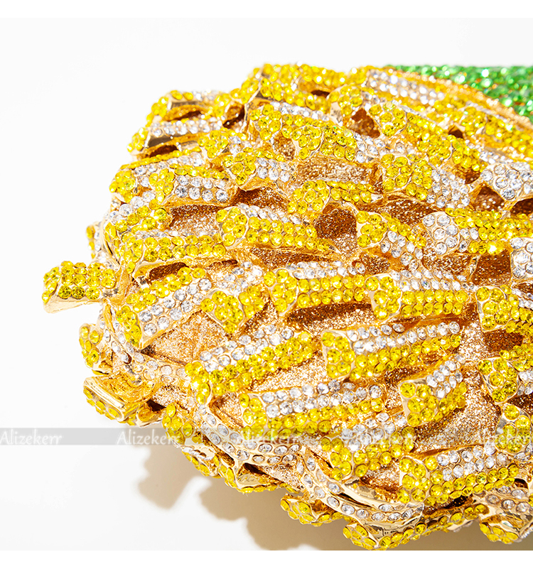 3D Chips Crystal Evening Clutch Bags Wedding Party Bridal Diamond Boutique Novelty Metal Purses And Handbags High Quality