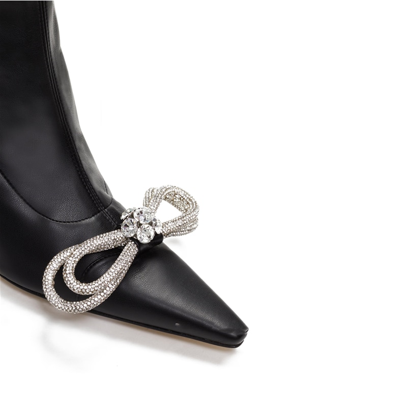 Ladies Rhinestone Knot Pointed Toe Over Knee Boots New Fall Super High Heel and Thigh Boots Side Zipper Sexy Boots