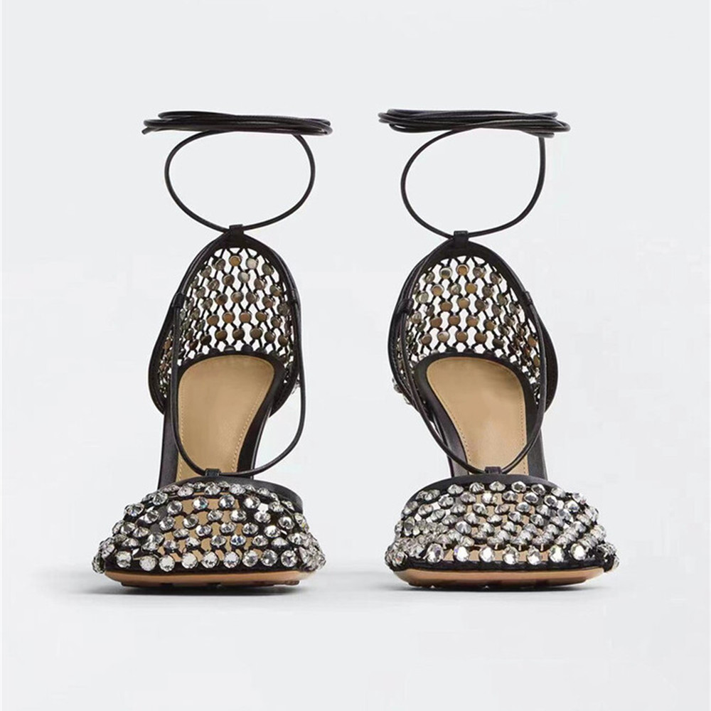 Processing Time:7-15 days after placing orders Women's Summer Fashion Sexy Hollow Out Water Diamond Mesh Bread Head Sandals European and American High Heel Show Shoesdals