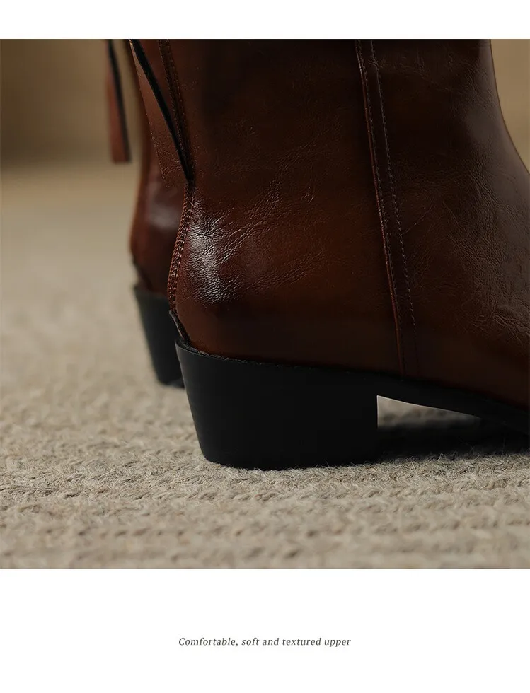 Ladies Tapered Cowgirl Microfiber Block Ankle Boots