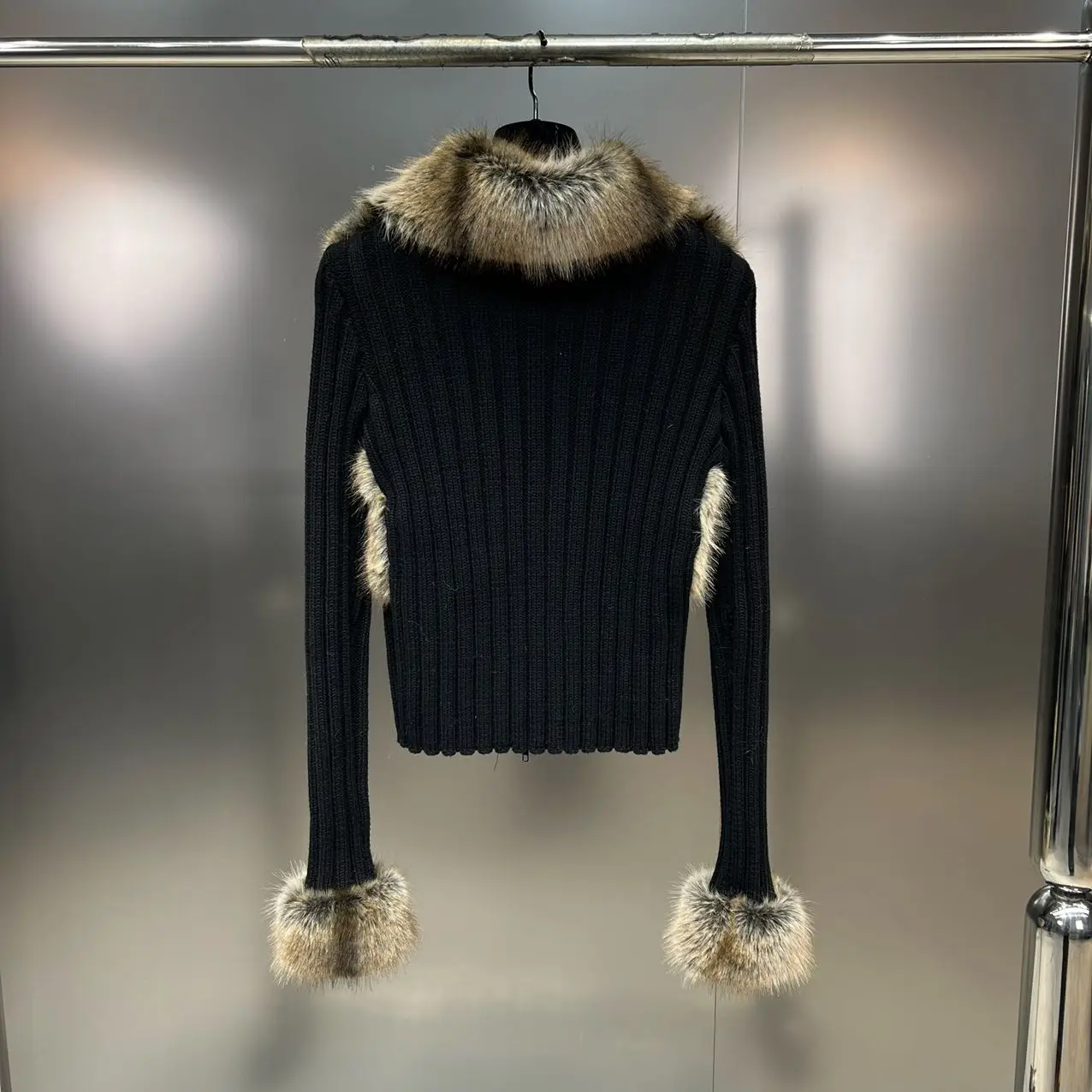 Faux Fur Paneled Zip Cardigan