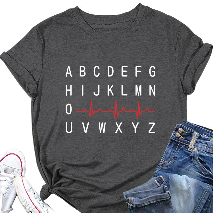Ladies Geometric Print Round Neck Short Sleeve Tee