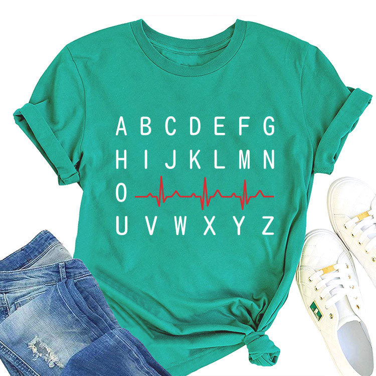 Ladies Geometric Print Round Neck Short Sleeve Tee