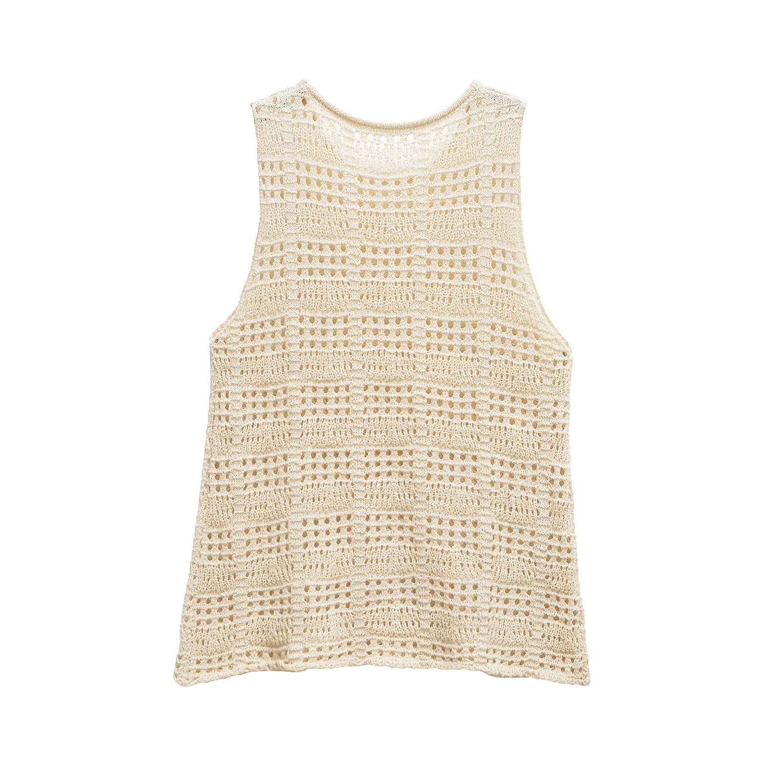 Ladies Relaxed Solid Crew Cutout Waistcoat