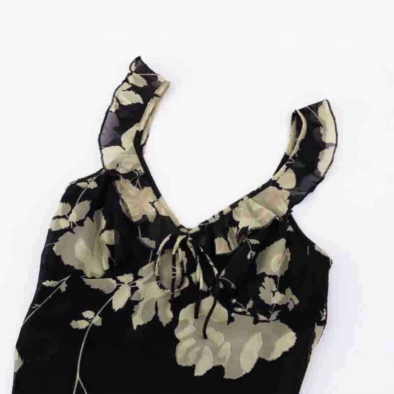 French Style V-Neck Ruffle Tie Floral Strapless Waist-Cinching Long Dress