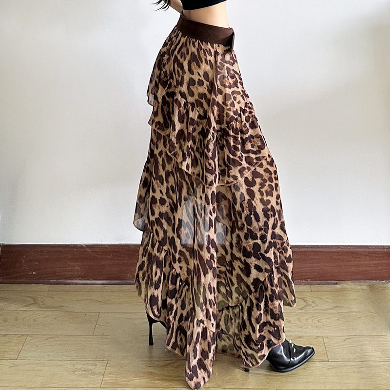 Leopard high waisted loose skirt for women