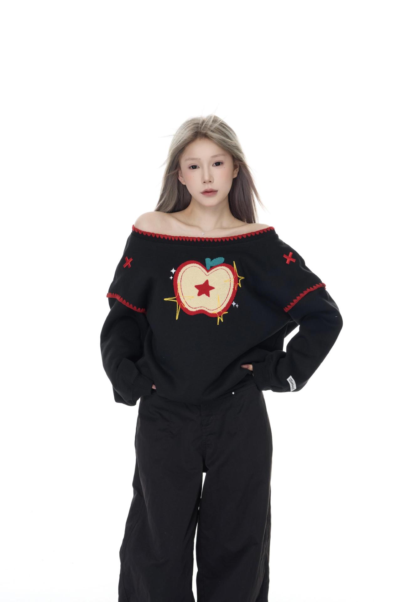 Cotton Long Sleeve Asymmetric Fruit Hoodie