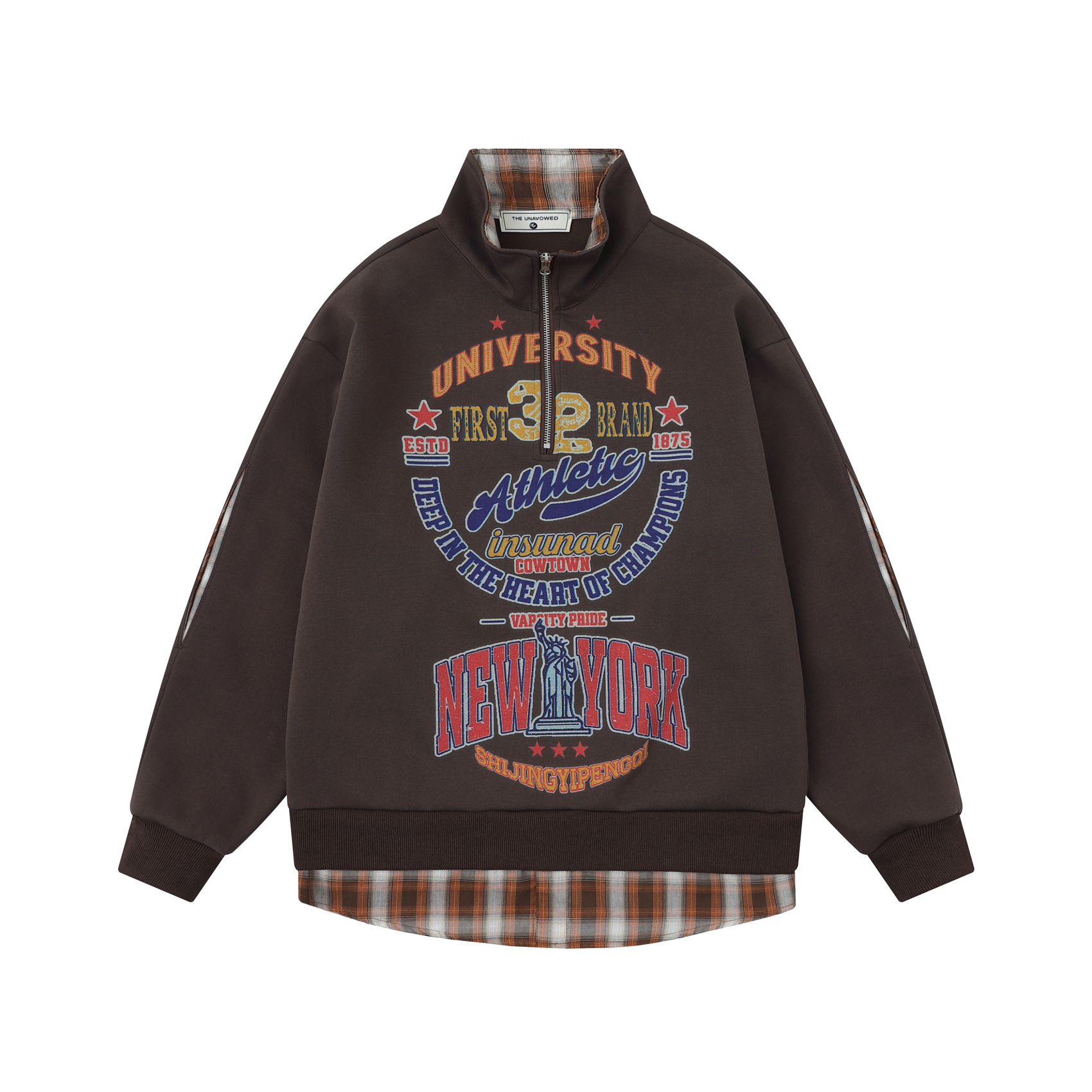 Cotton Retro Graphic Mock Neck Relaxed Sweatshirt