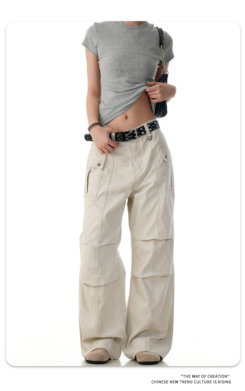 Flared Work Pants for Men and Women Slim Multi-Pocket Simple Loose Casual Pure Cotton Long Pants
