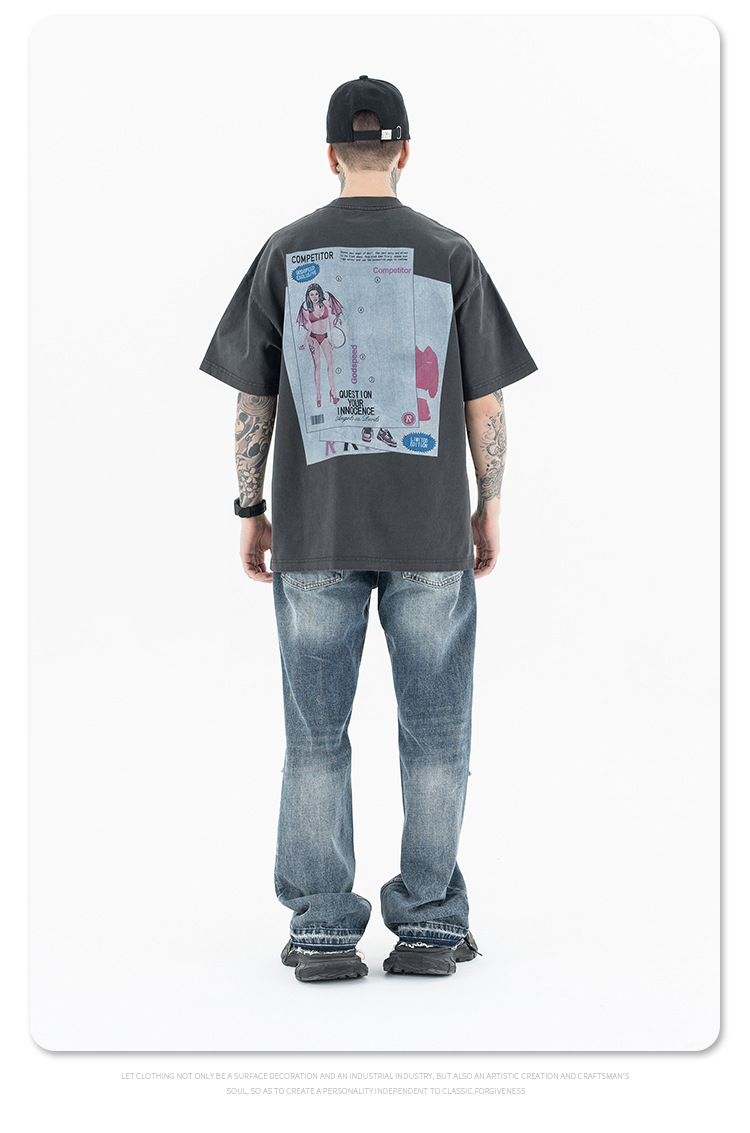 Vintage Washed Casual Round Neck Short Sleeve T-Shirt for Men