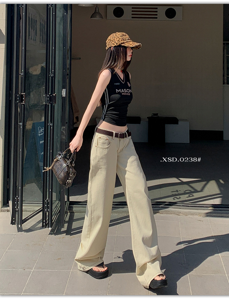 Women's Low Waist Wide Leg Jeans Summer Loose Slim Straight Pants