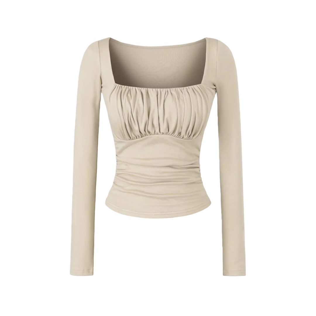 Spicy Wrist-Length Collarbone Cutout Structured Frill Fitted Tee