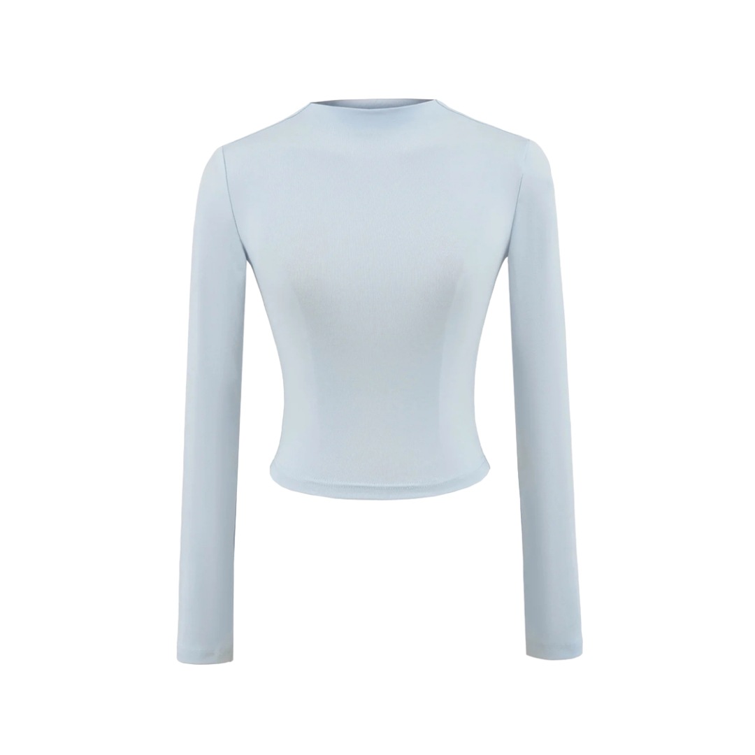 Slim Plain Mock Turtleneck Long Sleeve Belly Tee