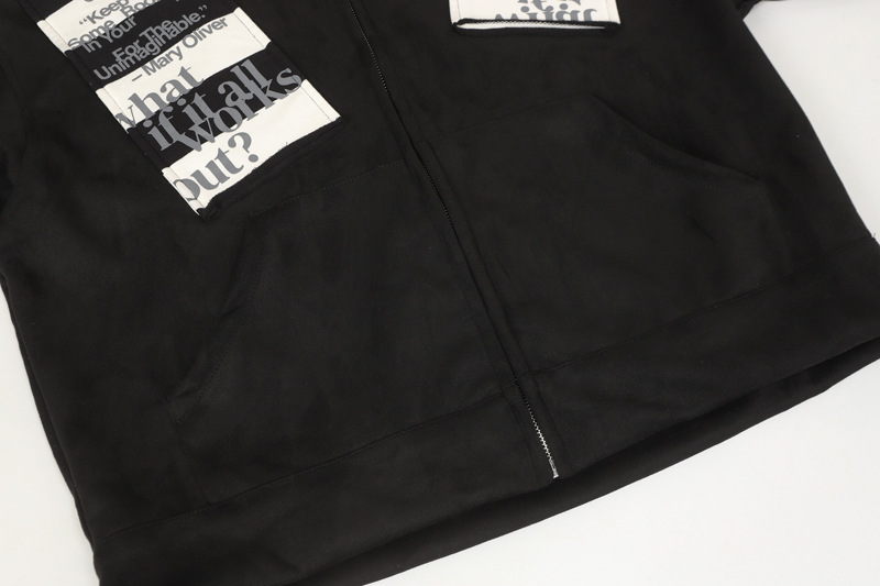 Street Style Letter Patch Suede Hooded Sweatshirt for Men and Women