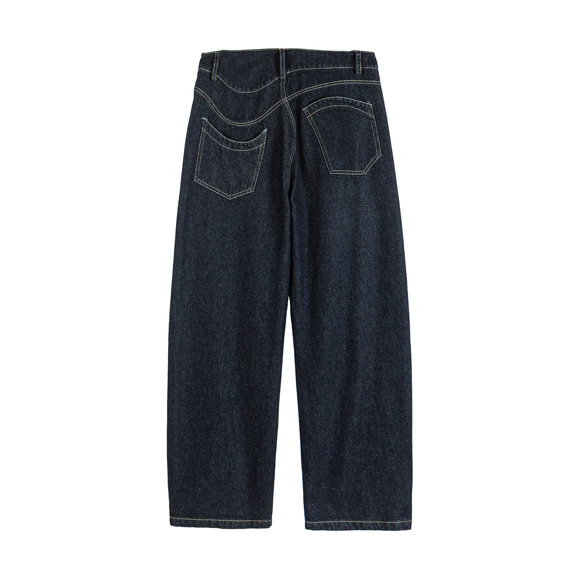 Straight Loose Fit Denim Pants with Visible Stitching Original Color Casual Wide Leg Jeans