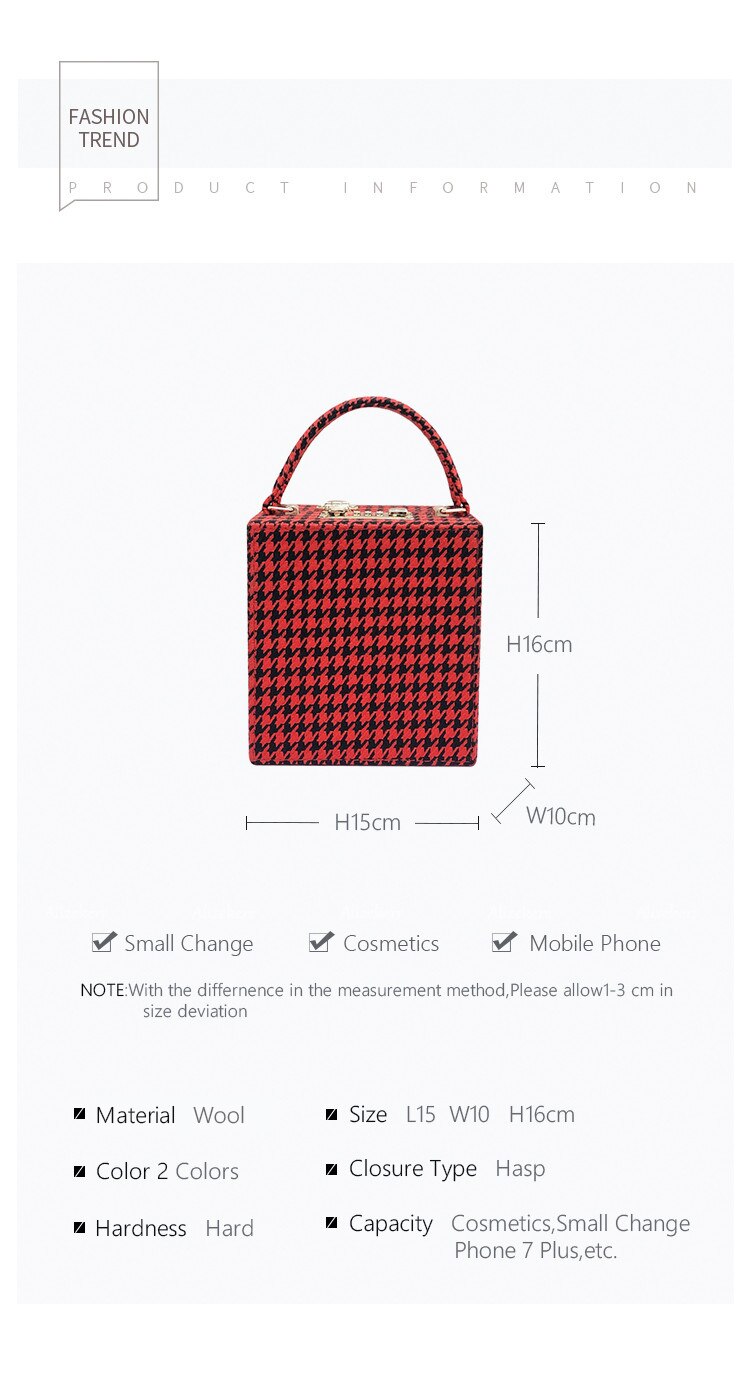 With Code Lock Houndstooth Box Shoulder Bag New Elegant Korean Purses And Handbags Female Big Square Crossbody Retro Bag