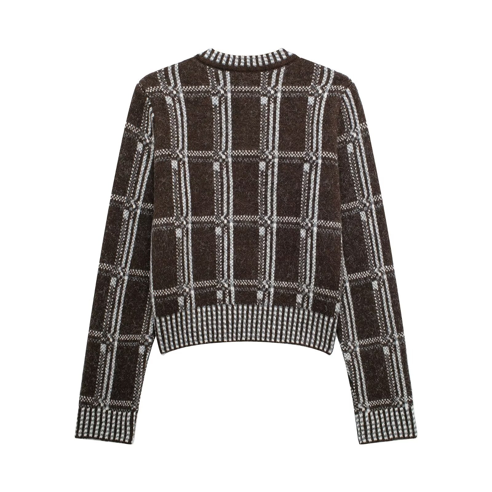 Checkered Crew Full Sleeve Knit Jacket