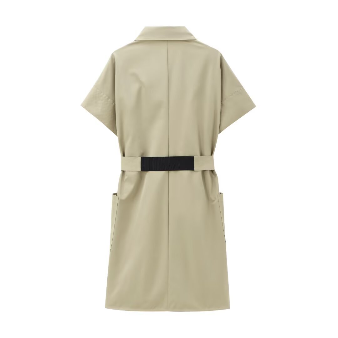 Elegant and Simple Shirt Dress with Waistband for Women