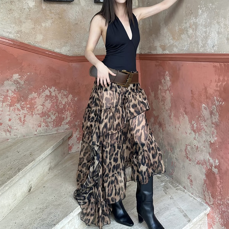 Leopard high waisted loose skirt for women