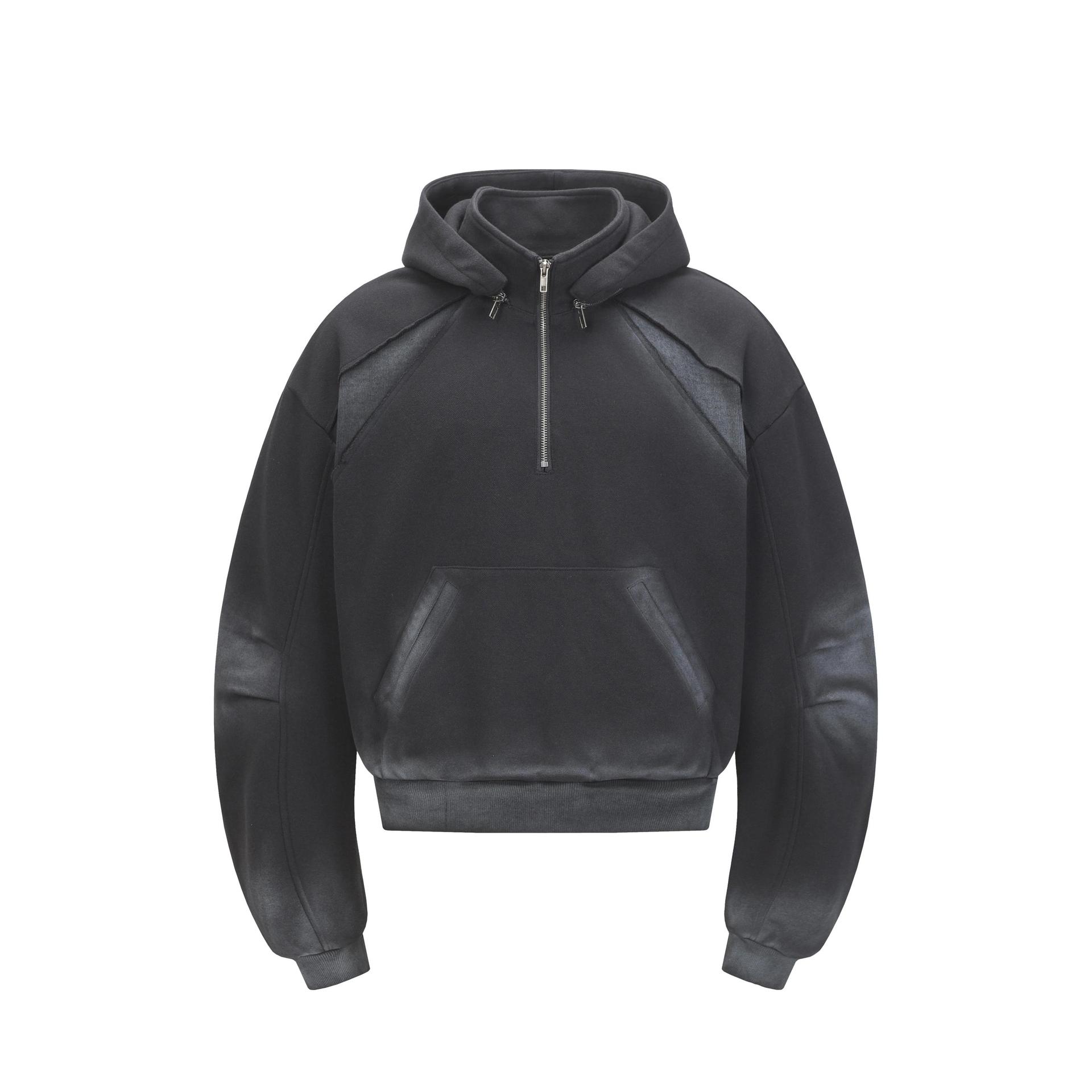 Vintage Workwear Slit Hem Zipper Hoodie