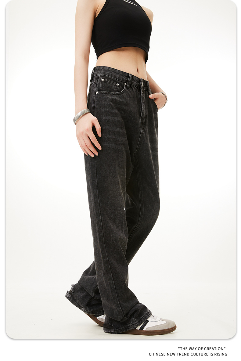 Black and Gray Flared Denim Pants for Men and Women Slim Fit Loose Tapered Washed Dark Casual Long Pants