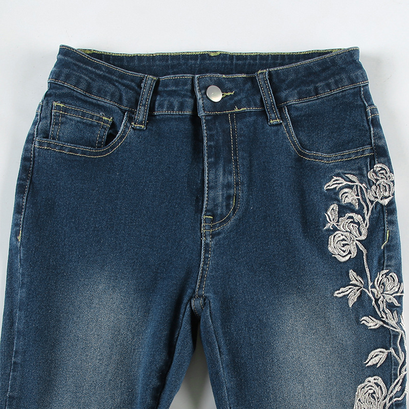 Rose embroidery retro gradient niche spicy jeans
