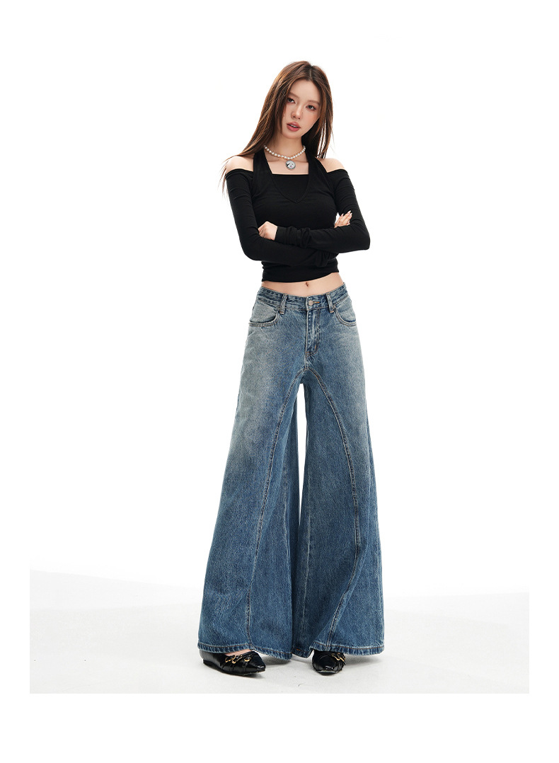 Wide Leg Jeans for Women Autumn New Design Deconstructed Style American Cut Loose Straight Pants