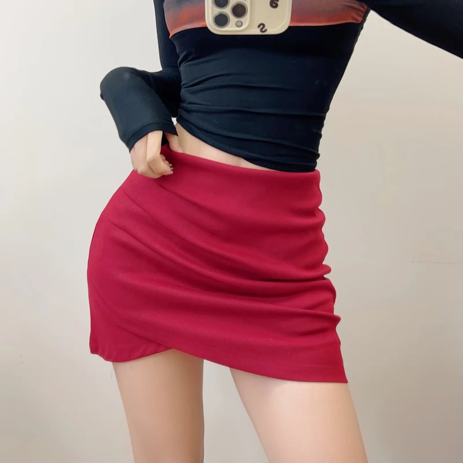 Asymmetrical Unprinted Cotton Blend Streetwear Skirt