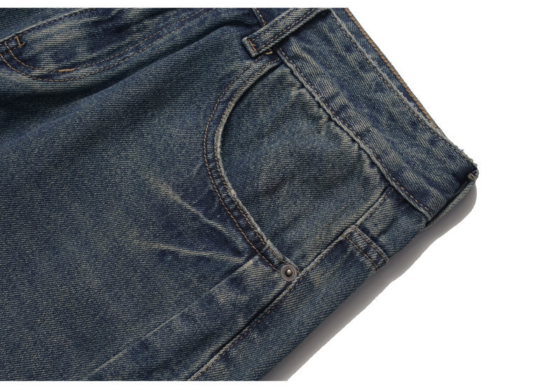 Heavy Washed Panelled Patchwork Loose Wide Leg Knife Cut Denim Pants