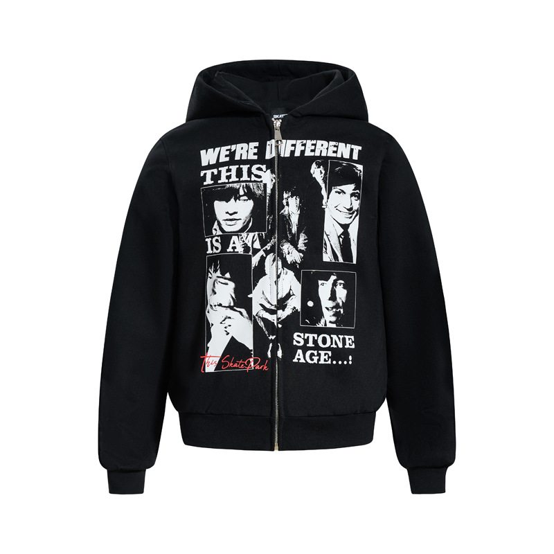 Urban Retro Musician Graphic Zippered Hoodie